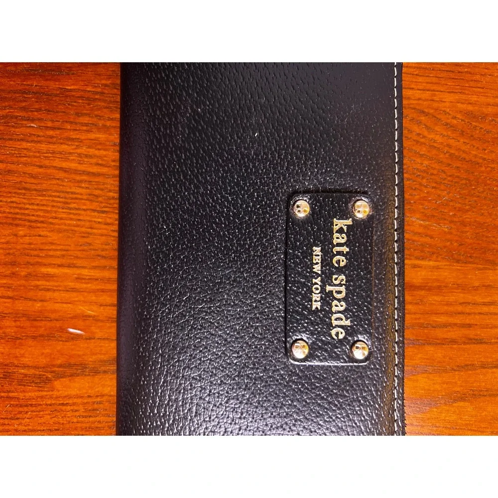 Kate Spade Black Pebbled Leather‎ Zip Around Continental Wallet EUC